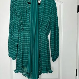 Green Plaid Long Sleeve Romper